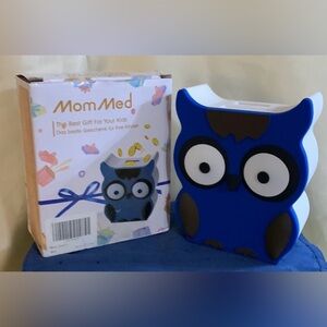 Mom Med - Owl -  5” X 6” Piggy Bank - Digital Coin Counting   Blue Owl. New